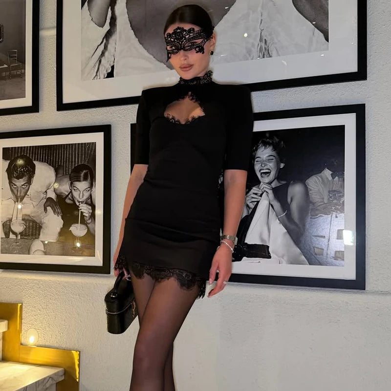 Tornova Sexy Hollow Lace Mini Dress For Women.