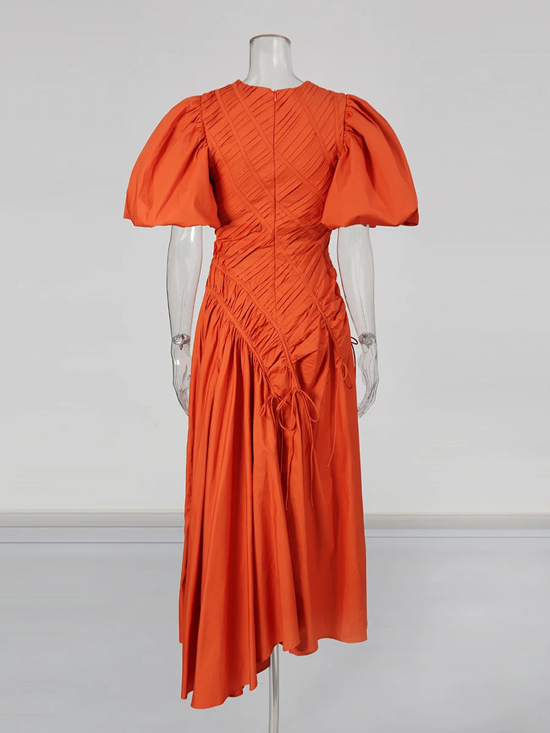 Solid Spliced Folds Irregular Long Dresses for Women.