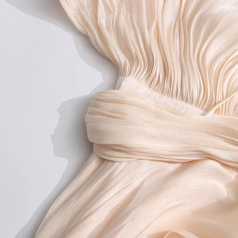 Solid Loose Spliced Folds Elegant Dresses for Women.
