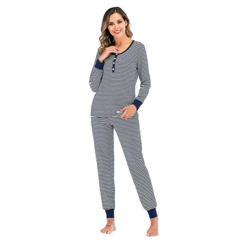 Women's Long Cotton Pajamas Two-piece Set.