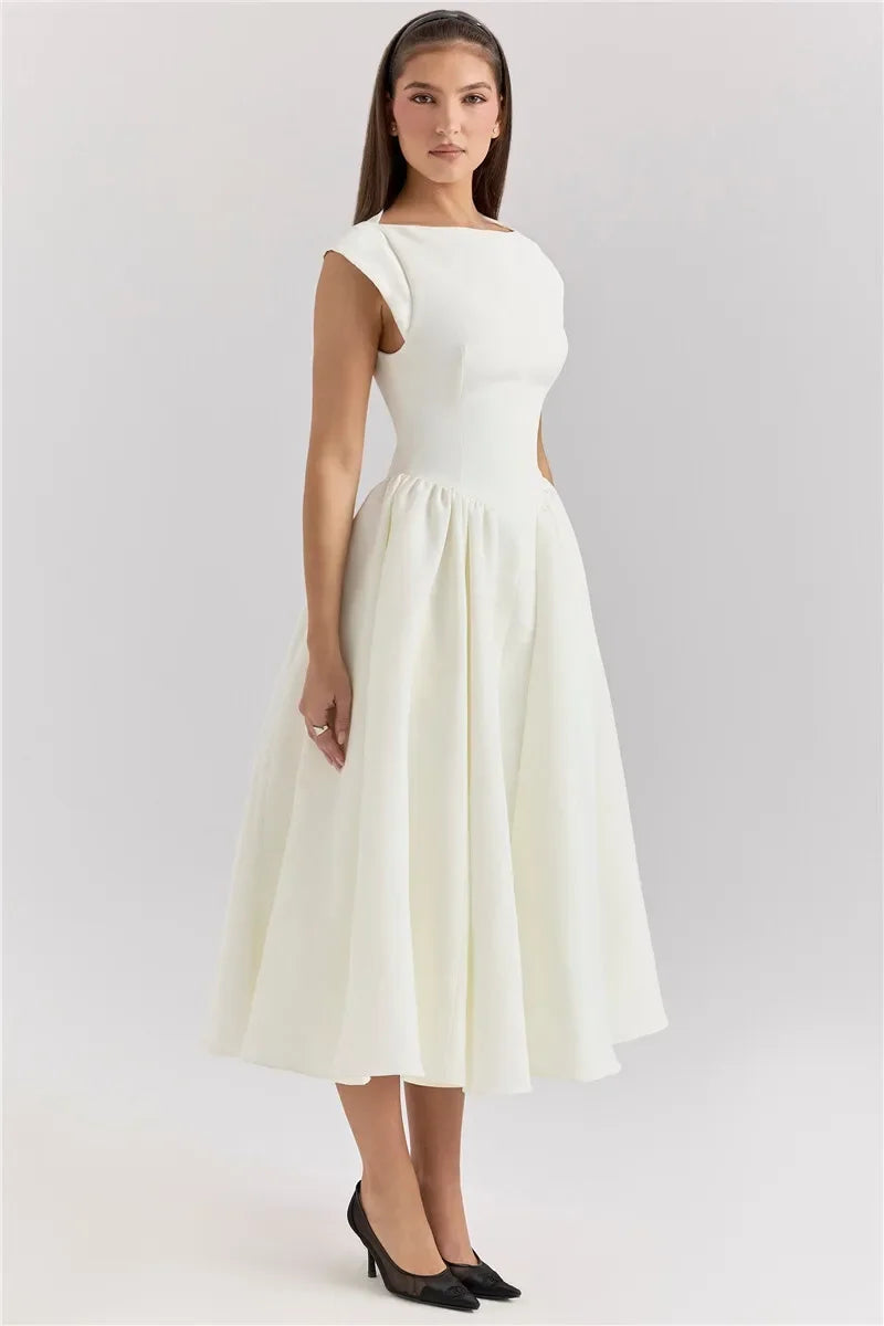 Suninheart Women Circle Cut Out Back Dress Wide Shoulders.