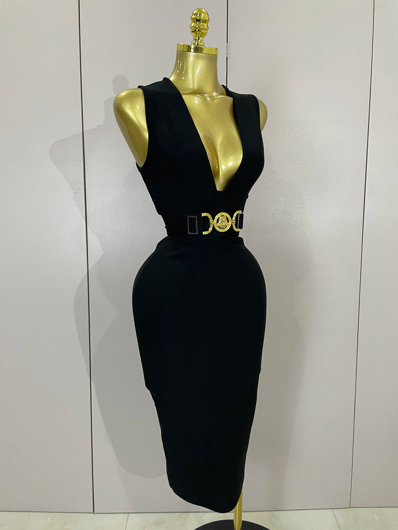 Women Elegance Sexy V-Neck Sleeveless Bodycon Bandage Dress.