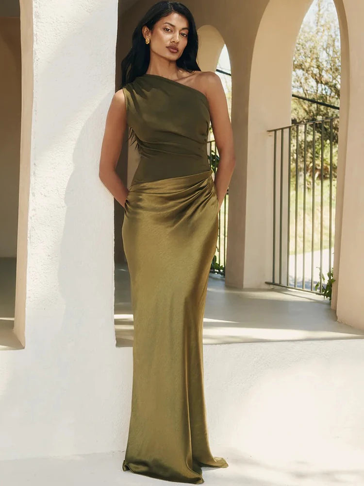 Women’s Maxi Dress Brown Sleeveless Evening Dress.