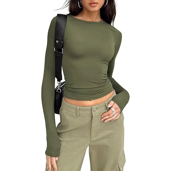 1pcs Four Seasons Fashion Senior Women T-shirt Long Sleeve Crew Neck.
