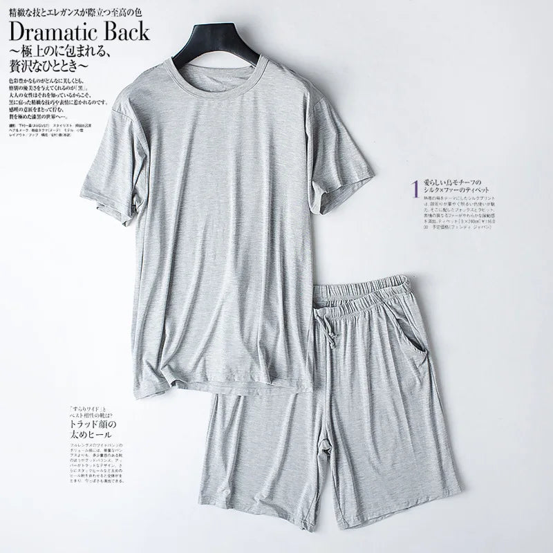 Modal Cotton Pajamas Suit Summer Men's Thin Loose Short-sleeved Shorts.