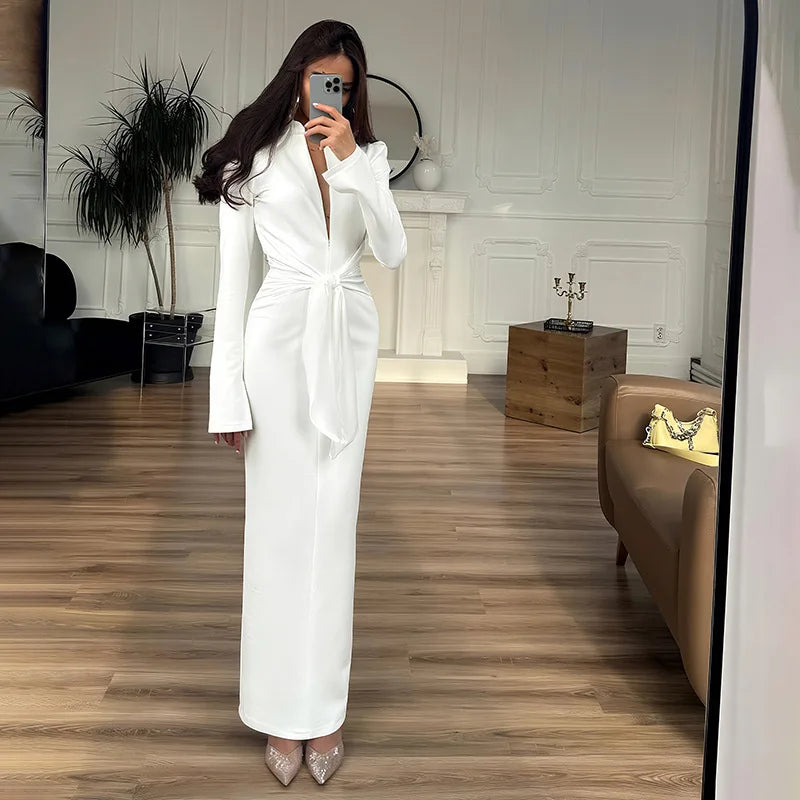 Women’s V Neck Long Sleeve Maxi Dresses Party Slim Commute Long Dress.