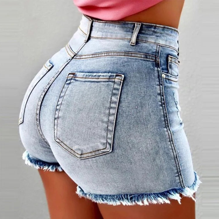 Y2K Womens Denim Shorts High Waisted Hot Pants with Tassels Retro Slim.