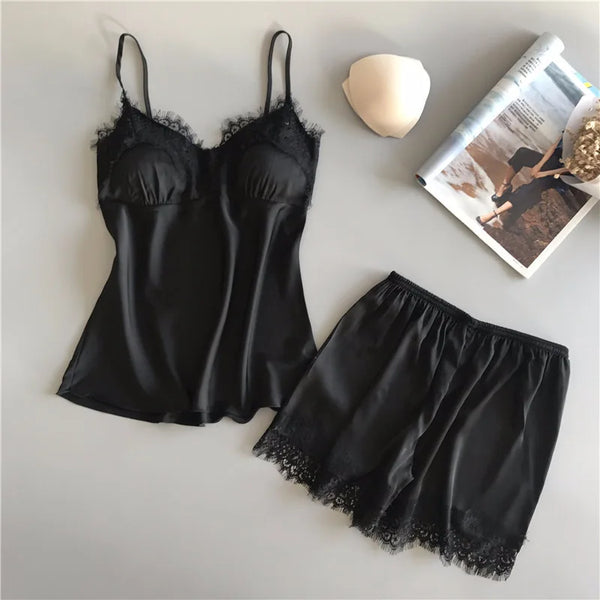 1 set of women's sleepwear set, fashionable V-neck lace sexy sleepwear.