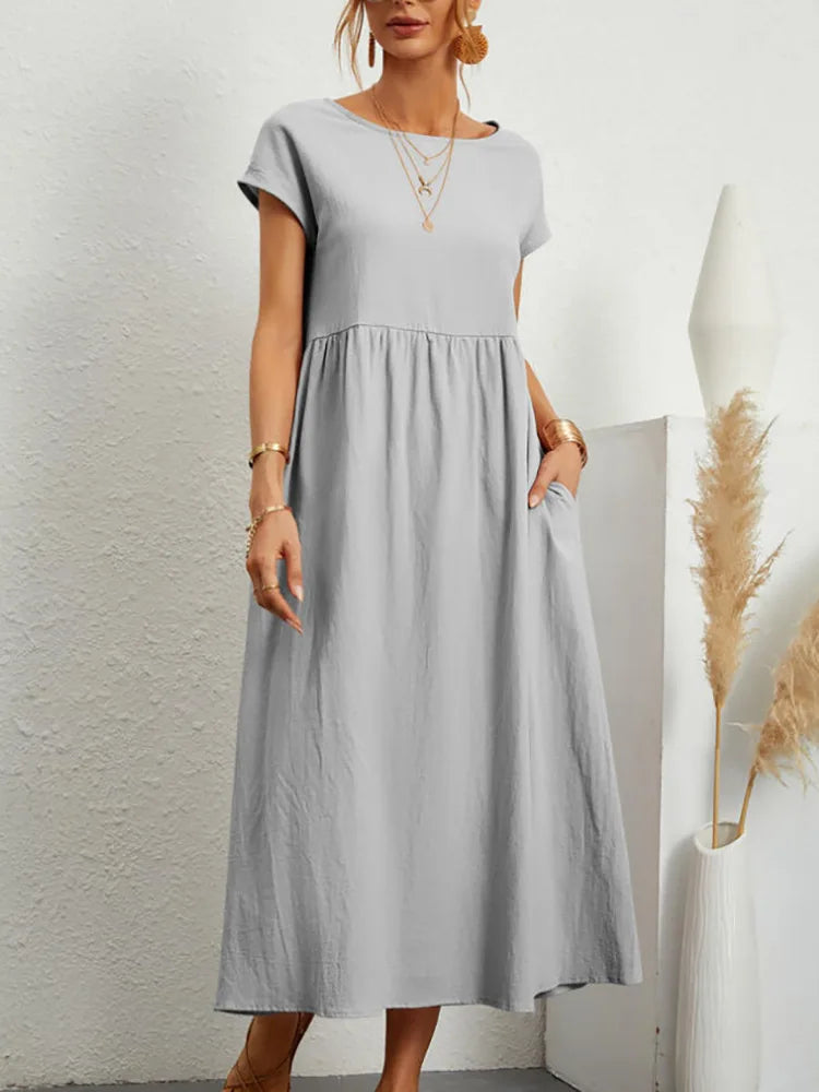 Women Vintage Solid Dress Summer Elegant.