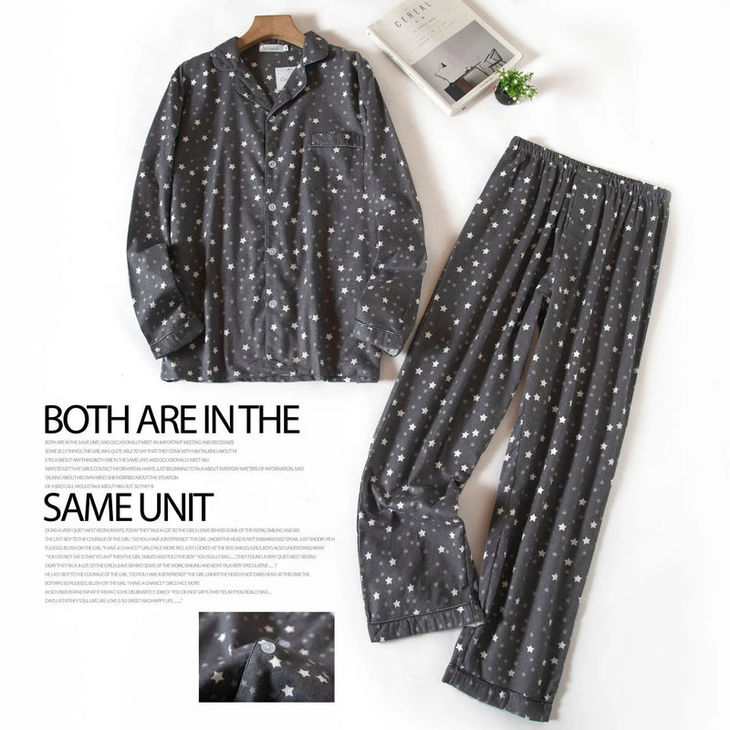 Men's Long Sleeve Plaid Velvet Set Autumn Winter Pajamas.