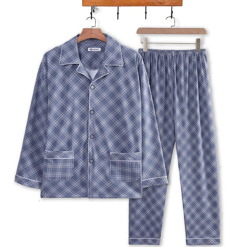 Men's Pajamas Spring Fall and Winter Plaid Printed Long-Sleeved.