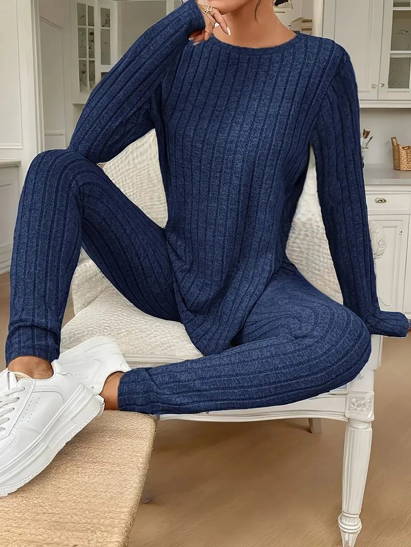 Women's Autumn and Winter Pajamas, Simple Solid Color.