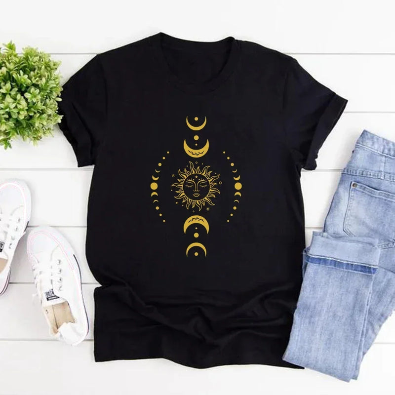 Sun and Moon Stars T-Shirt Celestial Tshirt Boho Sun Moon T-Shirts Women.