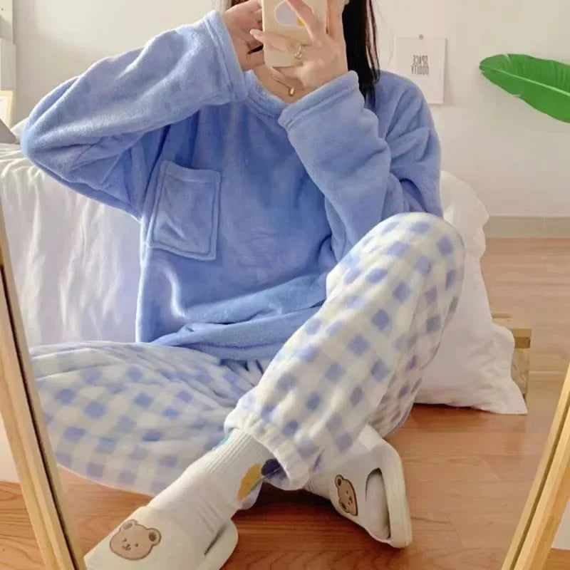 Women's Pajamas Tops and Trousers Sleepwear Homewear Winter Cartoon.