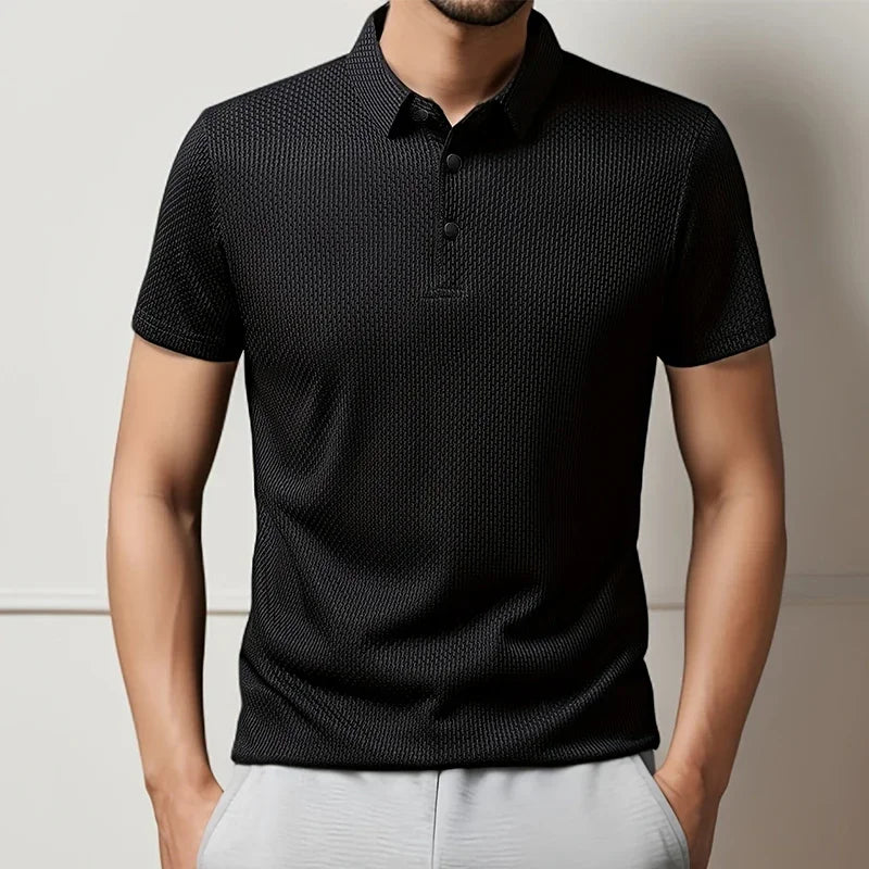 Men's Business Casual Short Sleeved Bone Flower Solid Color POLO Shirt.