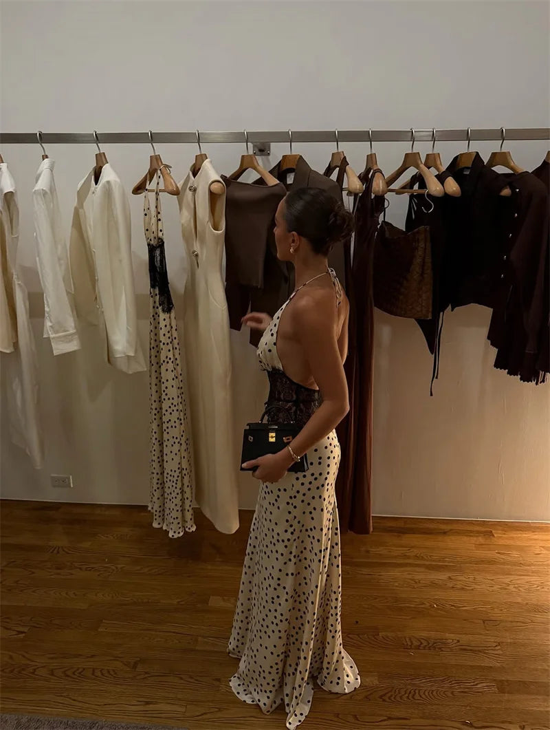 Women’s Mozision Polka Dot Backless Sexy Maxi Dress.