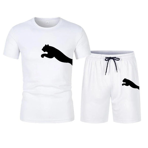 Men's summer T-shirt and shorts set, trendy men's breathable sports set.