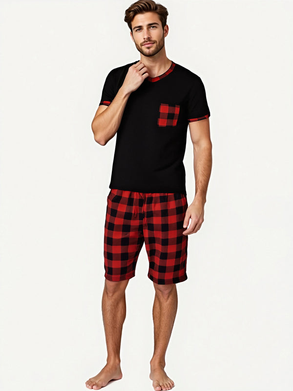 Mens Pajama Sets Short Sleeve Plaid Pajamas.