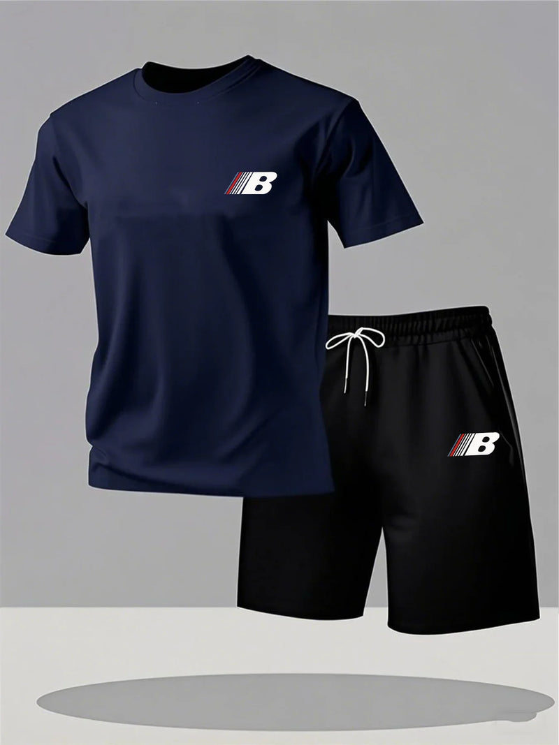 Sports Style Men's Summer Breathable Sportswear Short Sleeved T-shirt+shorts.