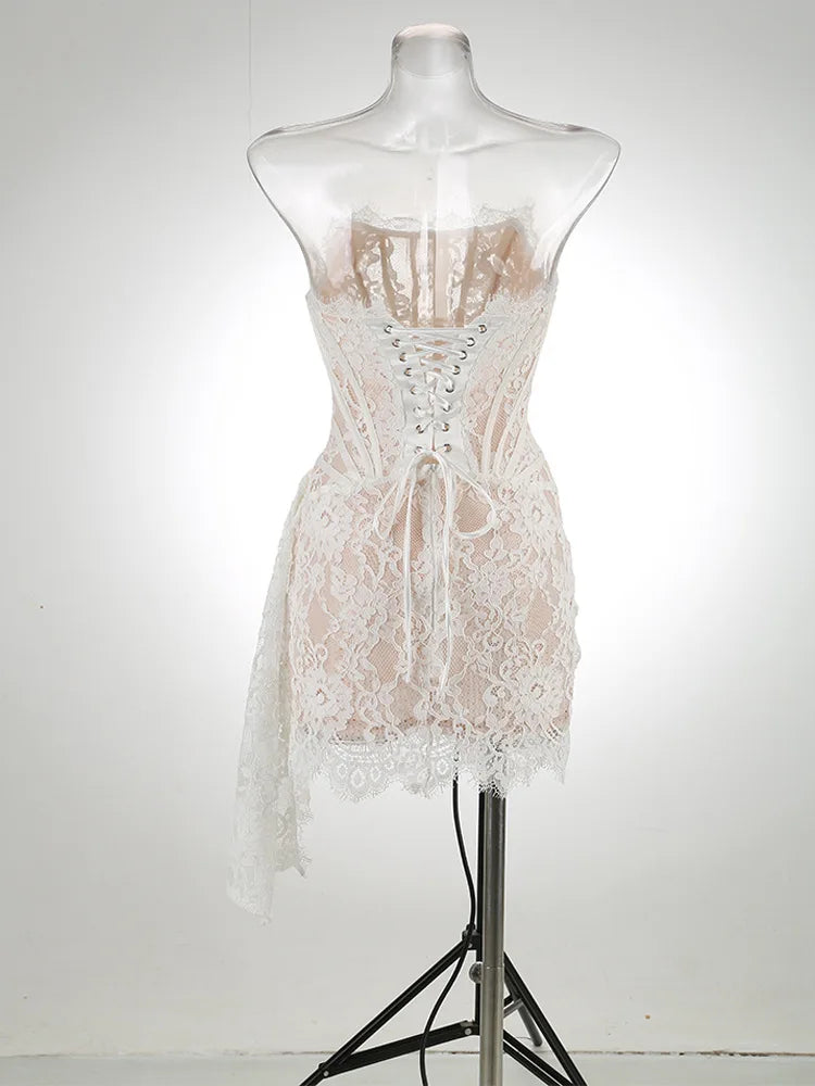 Women’s Sexy Lace See-through Patchwork Corset Dress.