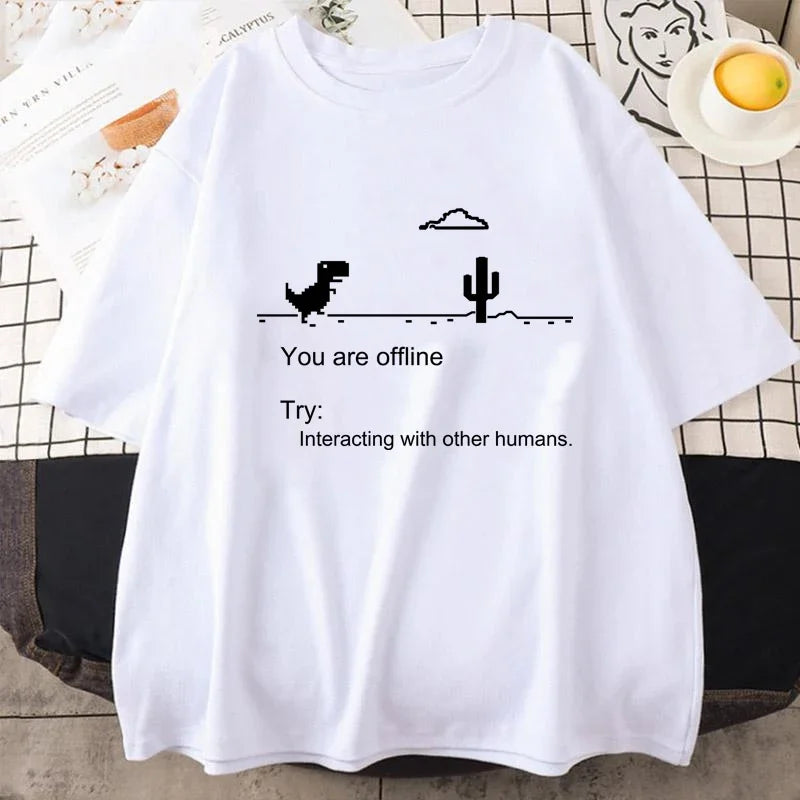 Men's T-shirts Printed Dinosaur Cactus Funny Tops Summer Cotton T-shirt.