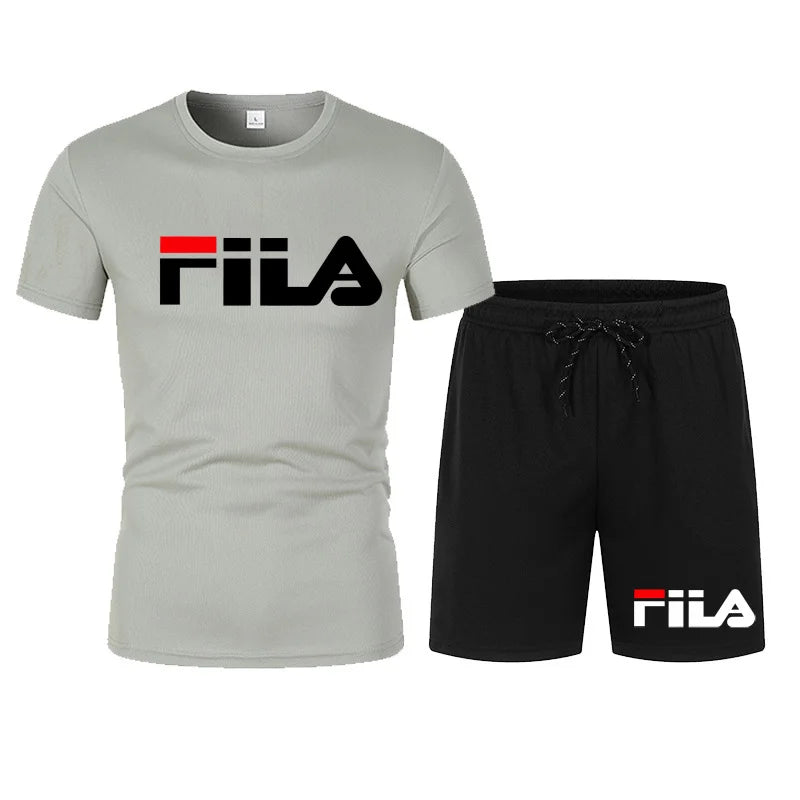 Men's two-piece sportswear breathable quick drying short sleeved.