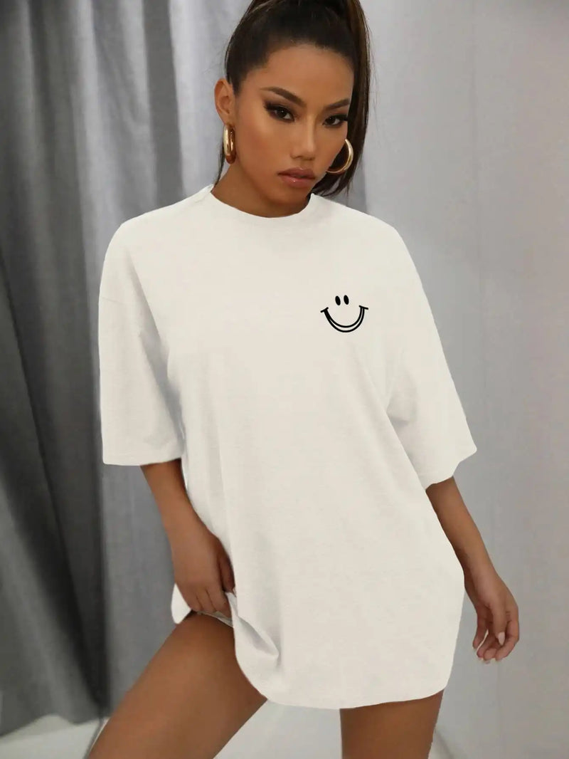 Happy Expression Printed Womens Cotton Short Sleeve Street Hip Hop Tee.