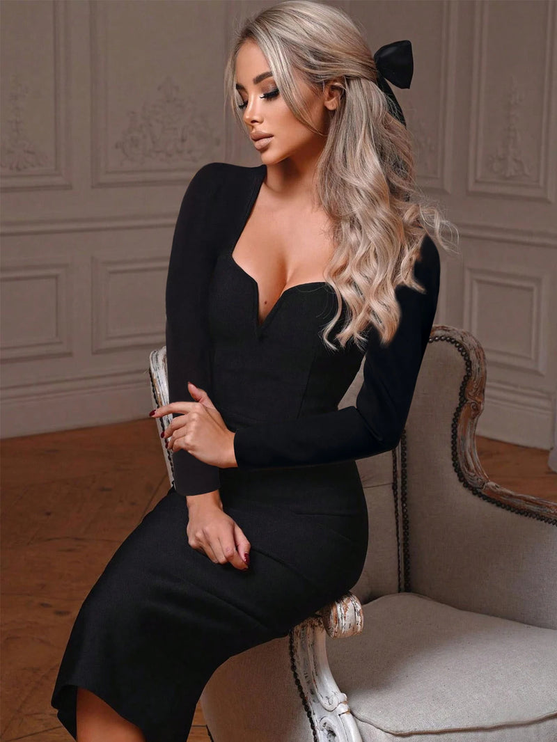 Women's Fantasy Long Sleeve V Neck Midi Bodycon Dress Summer.
