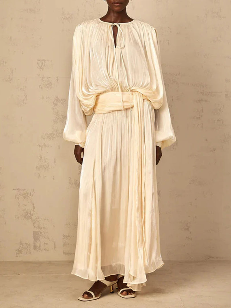Solid Loose Spliced Folds Elegant Dresses for Women.
