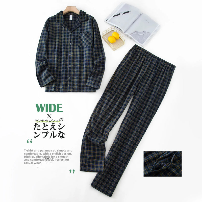 Men's Long Sleeve Plaid Velvet Set Autumn Winter Pajamas.