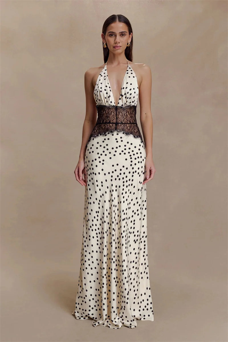 Women’s Mozision Polka Dot Backless Sexy Maxi Dress.