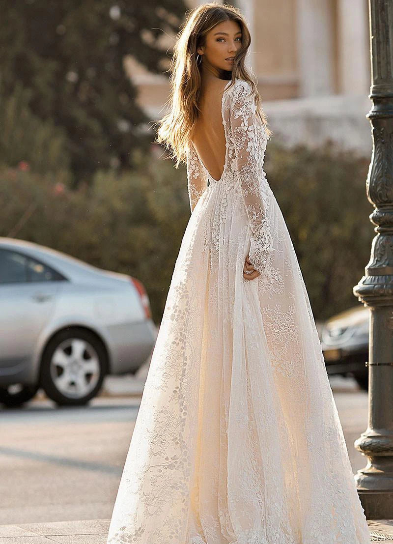 Women’s Sexy Deep V Neck Elegant Wedding Dresses.