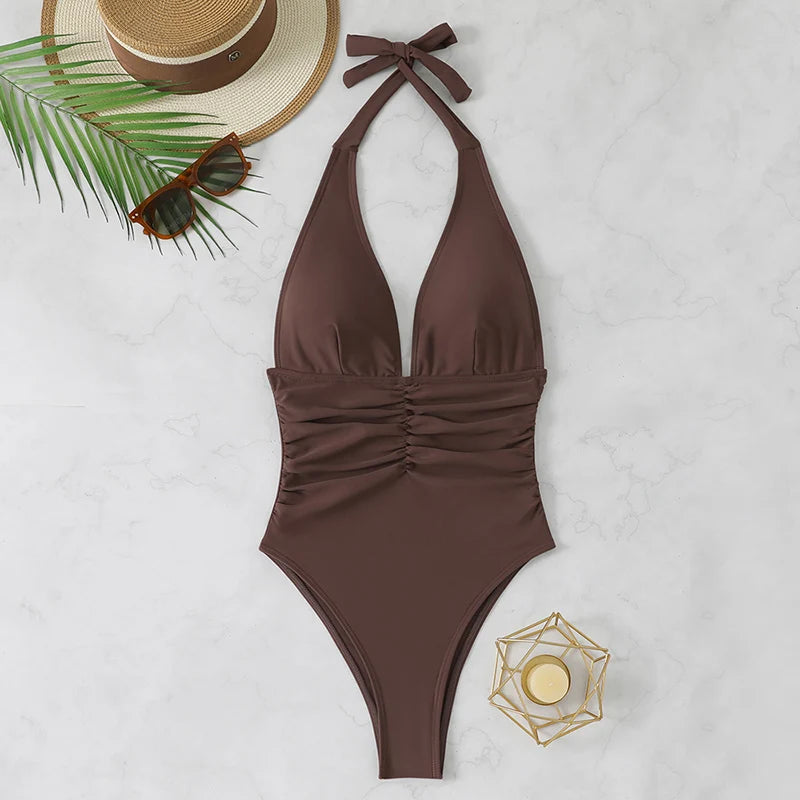 Halter Top Bathing Suit Woman Swimsuits One Piece Swimwear Women's.