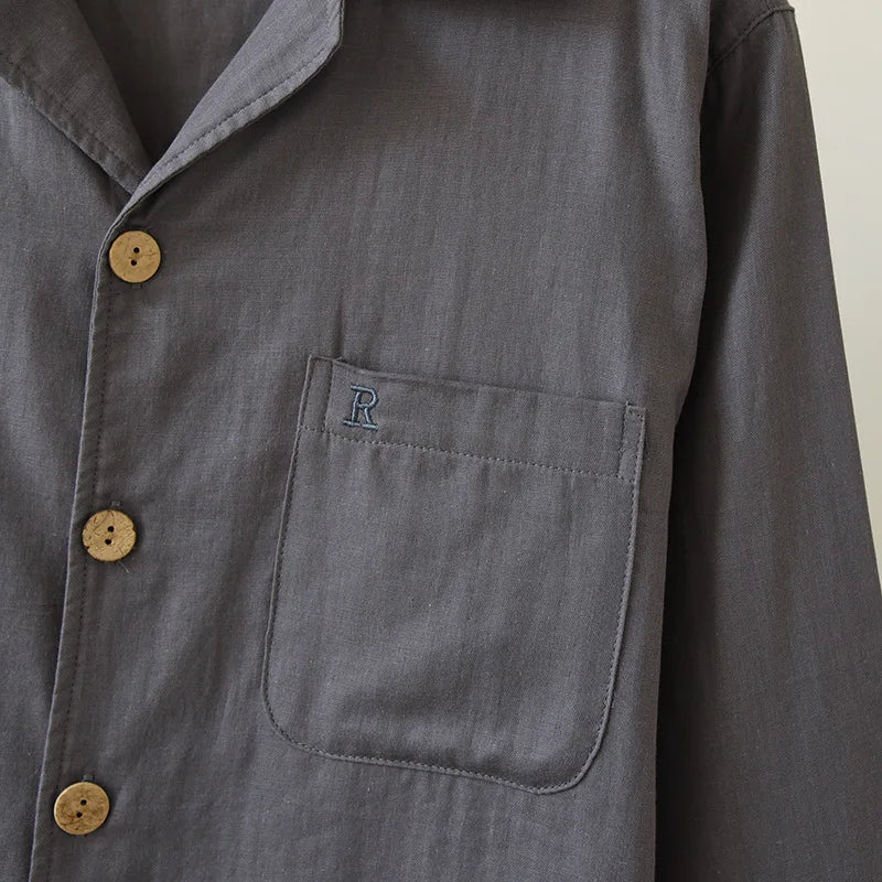 Men's Pajama Set Cotton Gauze Solid Color.
