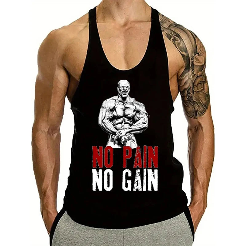 No Pain No Gain Graphic Fitness Vest For Men Gym Self-motivation Sleeveless.