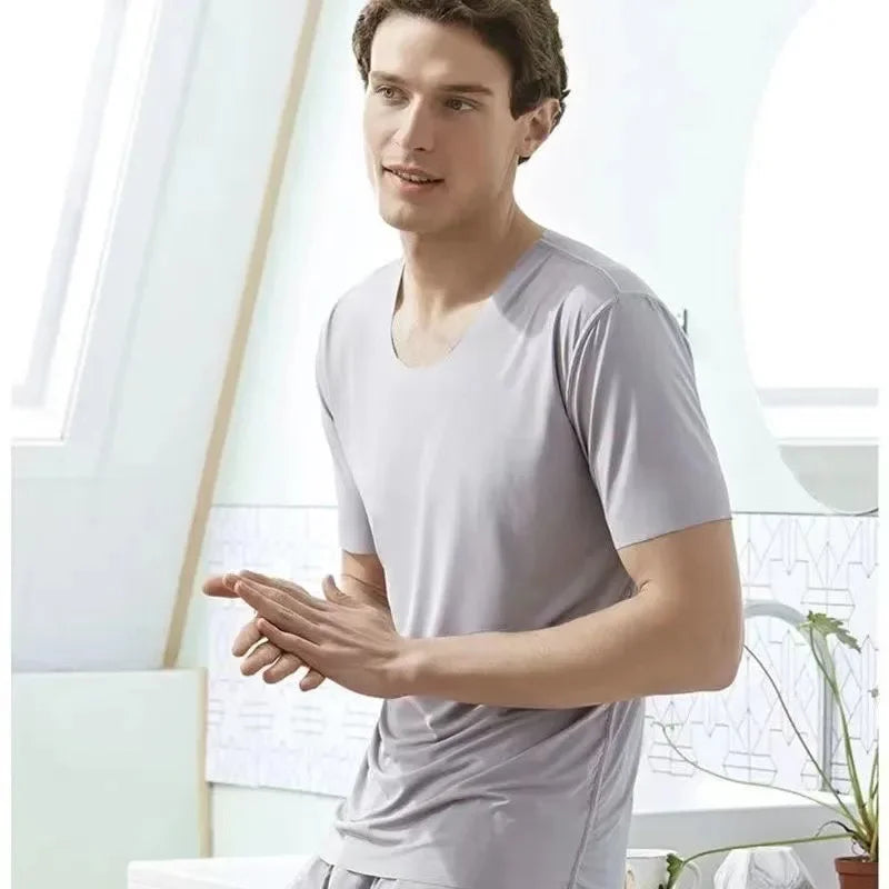 Men's two-piece ice silk pajamas Loungewear.