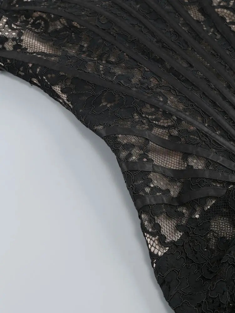 Women’s Sexy Lace See-through Patchwork Corset Dress.