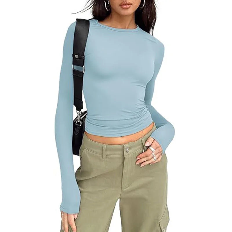 1pcs Four Seasons Fashion Senior Women T-shirt Long Sleeve Crew Neck.