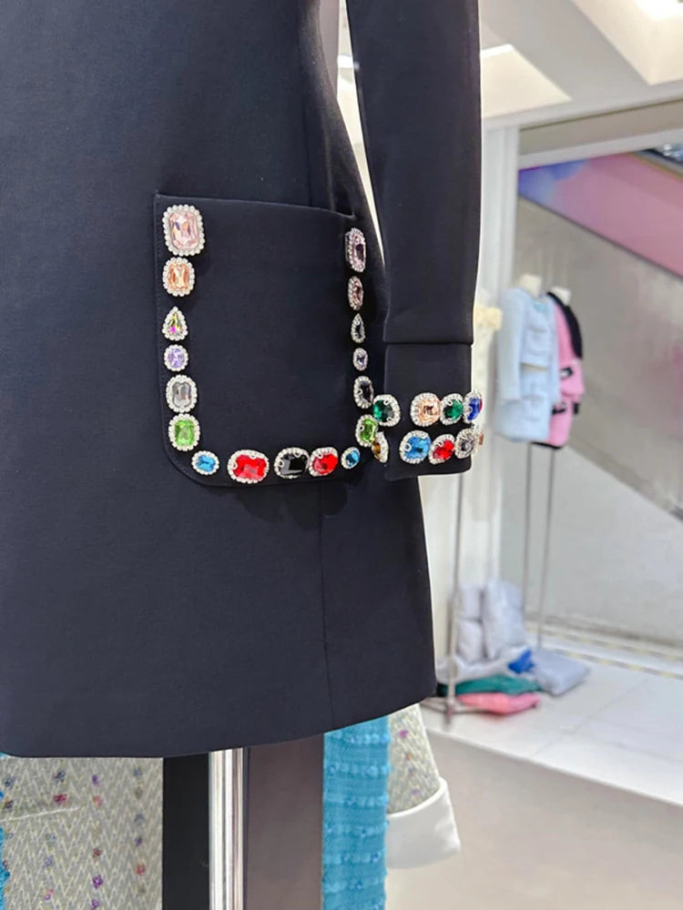 Women's Colorful Diamond Standing Neck Long Sleeve Dress.