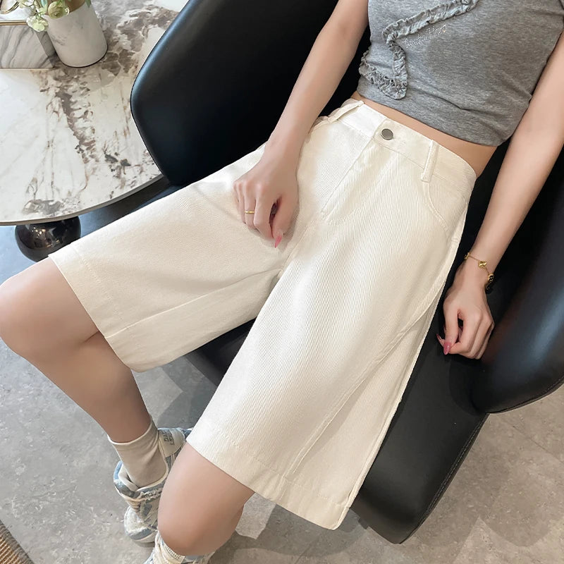 Women's Summer White Five-Point Denim Shorts.