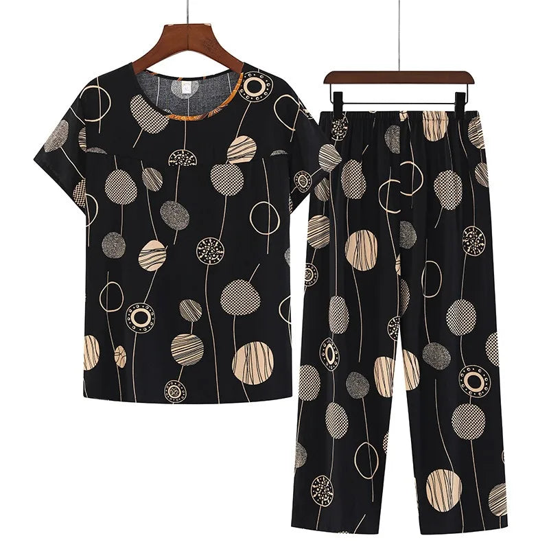 Cotton Pajamas Women's Thin Short Sleeve Set Plus Size.