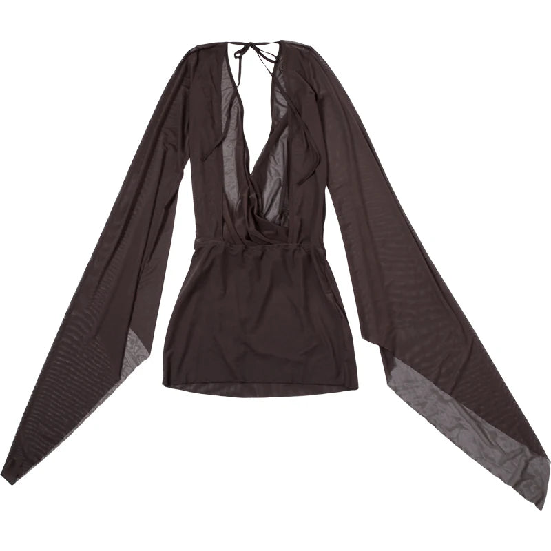 Women’s Mesh Irregular  Mini Dress Sexy See Through Chic.