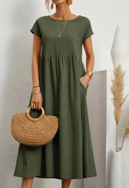 Women Vintage Solid Dress Summer Elegant.