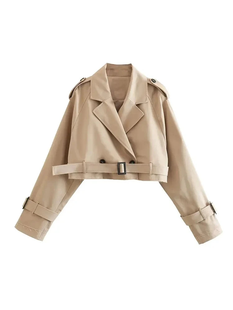 Jacket Women Vintage Streetwear Double Breasted Long Sleeve Top.