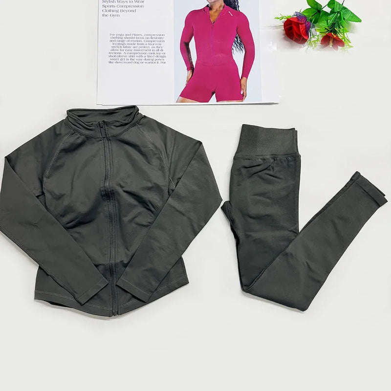 Dynamic Zippy Jacket 2 piece set yoga outfits Seamless Zip Tracktop Sports.