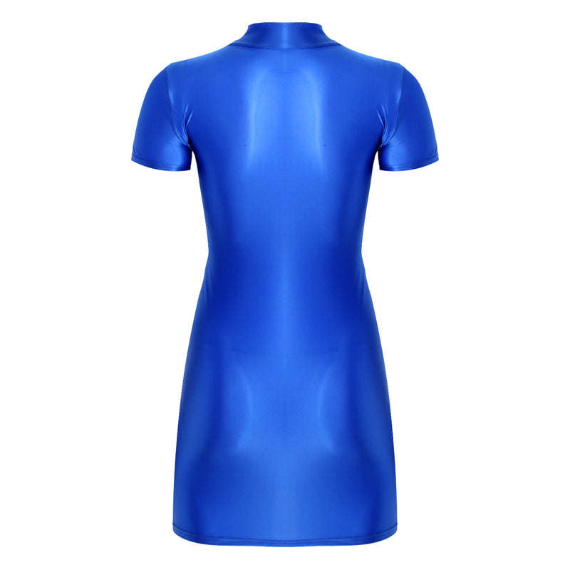 Women’s Oil Glossy Tights Mini Dress Sexy Party Clubwear.