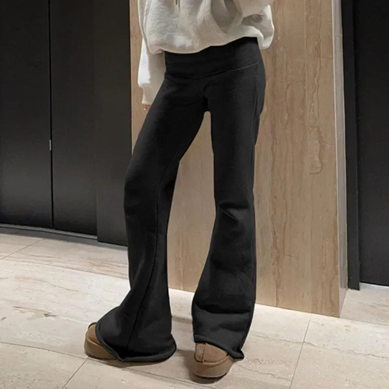 Casual Sexy Basic Solid Flare Pants Slim Low-Waisted Boot Cut Pants Women.