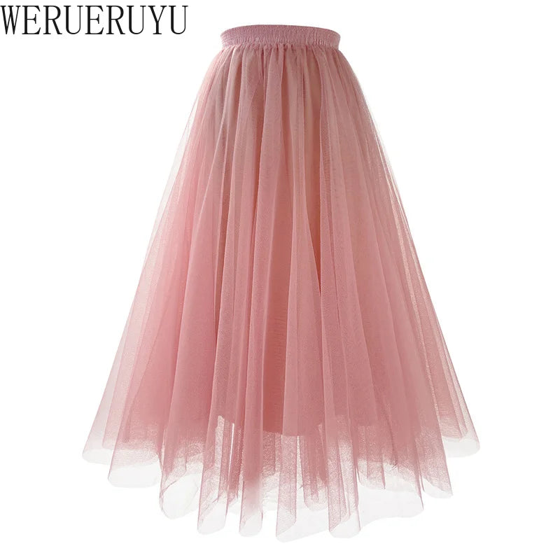 New Mesh Gauze Pleated A-line Skirt Kawaii Prom Clothes for Women.