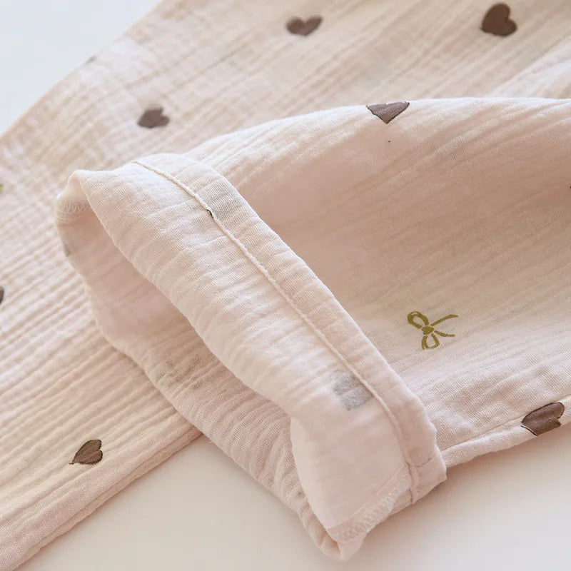 Women's Pajama SetCotton Crepe Cute Love Long Sleeve Long Pants.