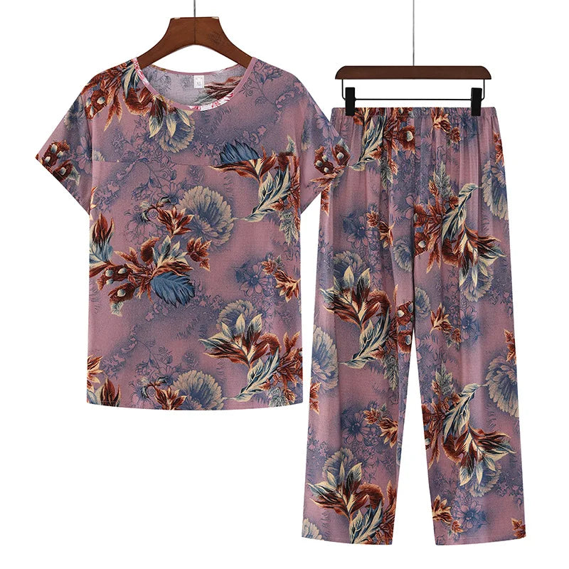 Cotton Pajamas Women's Thin Short Sleeve Set Plus Size.